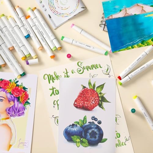 Ohuhu Alcohol Markers Brush Tip -Double Tipped Art Marker Set for Artist Adults Coloring Illustration - 120 Colors- Brush & Chisel Dual Tips- Honolulu of Ohuhu Markers- Refillable Alcohol-based Ink | AP Certified Alcohol-based Drawing Markers for Artis...