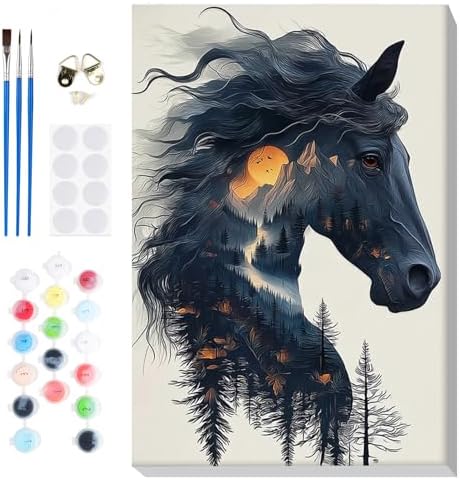 Bowetile Framed Horse Paint by Numbers Kit for Adults, Adults' Paint-by-Number Kits on Canvas, Painting by Numbers Animal, Acrylic Animals Number Painting for Home Wall Decor, 8x12in