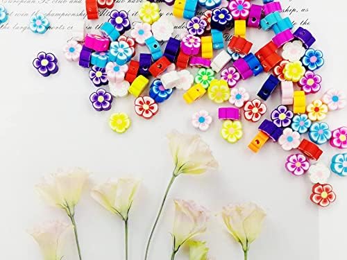 100 Pcs Flower Handmade Polymer Clay Beads, 10mm Polymer Clay Spacer Beads for Women Jewelry Making DIY Charms Bracelet Necklace Hair Clip Accessories Handmade Craft