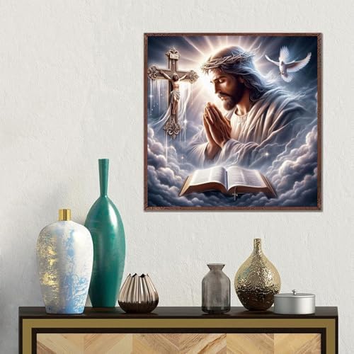 Jesus Prayer Diamond Art Kits for Adults, DIY Religious Diamond Painting Kits Round Diamond Dots for Adults,5D Full Drill Christ Painting Kit Art and Crafts for Adult Home Wall Decor 14 X 14inch