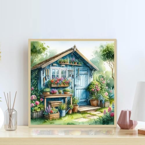 Accompany Wind Diamond Painting Kits for Adults, Garden House Diamond Art Kits for Beginners,5D Round Full Drill Diamonds Gem Art Crafts for Home Wall Decor Gifts 14x14 Inch