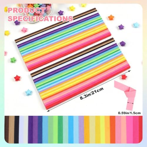 Phinus 2060 Sheets Origami Paper, 27 Assortment Colors Double Sided Star Paper Strips, 8.3 x 0.6 Inch Lucky Origami Star Paper Strips for DIY Hand Art Crafts