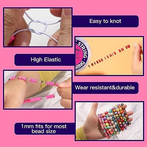 FANDAMEI 1mm Elastic String for Bracelets, Elastic Beading Cord Stretchy for Bracelets Making, Stretch Bead Cord for Jewelry Making, Sturdy Thread for Bracelet Necklace Crafts Christmas DIY String