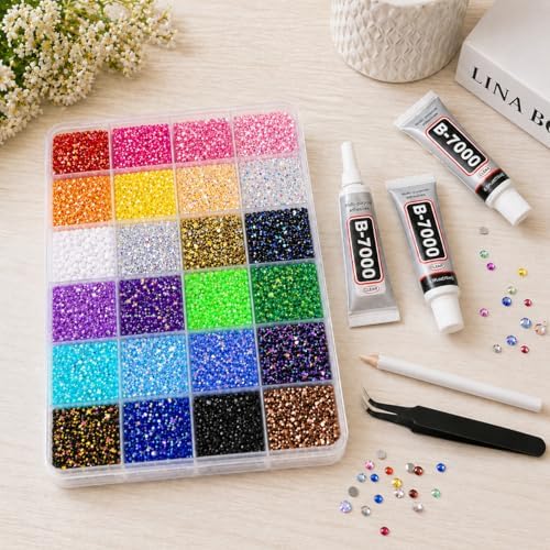 32000Pcs 24 Colors Jelly Rhinestones for Bedazzling,Mix Colors Bedazzling Kit with Rhinestones,3MM SS10 Colorful Resin Flatback Gems with Nail Glues for Crafting, Nail Art, Shoes, Books