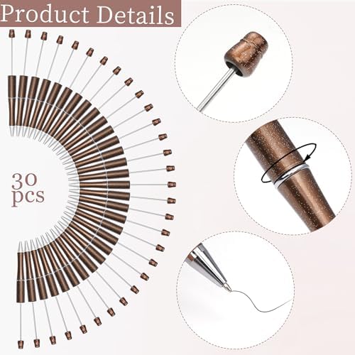 30Pcs Beadable Pens Beaded Ballpoint Pens Bulk for DIY Writing Champagne
