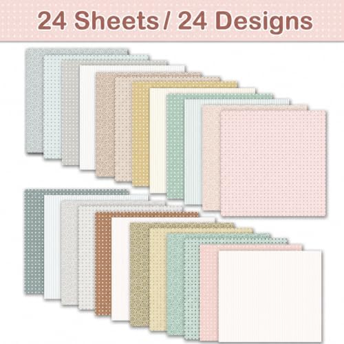 Basic Pastel Scrapbook Paper 24 Sheets Boho Pattern Paper Double Sided Printing for DIY Card Making Scrapbook Wedding Photo Album Home Décor-12 x 12 Inches