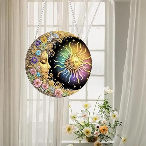 AIBOERL Diamond Art Kits for Adults, Sun Moon Acrylic Hanging Suncatcher