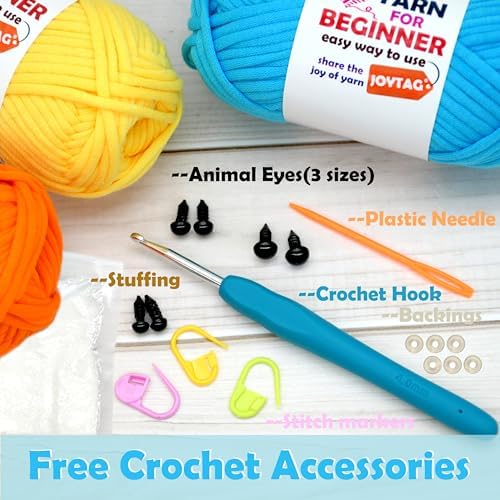 Crochet Kit - 15x50g Cotton Yarn - Bright Mix - Easy-to-See Stitches - Beginner Friendly
