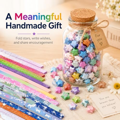 840 Sheets Luminous Origami Stars Papers with 4 Different Designs, Origami Star Paper Strips Lucky Star for DIY Arts Crafting, Handicraft (Multicolor)
