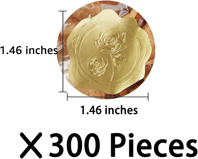 300 Pieces Embossed Gold Foil Stickers, Gold Rose