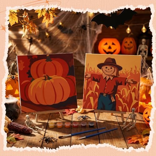Nezyo 12 Pack Fall Paint by Numbers Kit for Adults Beginner 8x8 Inch | Autumn Pumpkin Maple Leaf Paint by Number Kits Frame Canvas, DIY Acrylic Easy Painting by Numbers for Home Wall Decor Party
