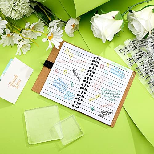 Chinco 4 Sheet Sentiments Rubber Clear Stamps Set for Card Making and DIY Scrapbooking Journaling 2 Acrylic Stamp Blocks with Grid Lines for Valentine Birthday Wedding Wife Husband Anniversary Card