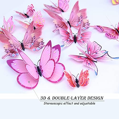 OPSEAM 3D Butterfly Wall Decor Butterfly Decorations Stickers with Magnets | 24 PCS Pink,12 Styles Double Layer Butterfly for Classroom Decoration,Locker Refrigerator, Reusable,Waterproof