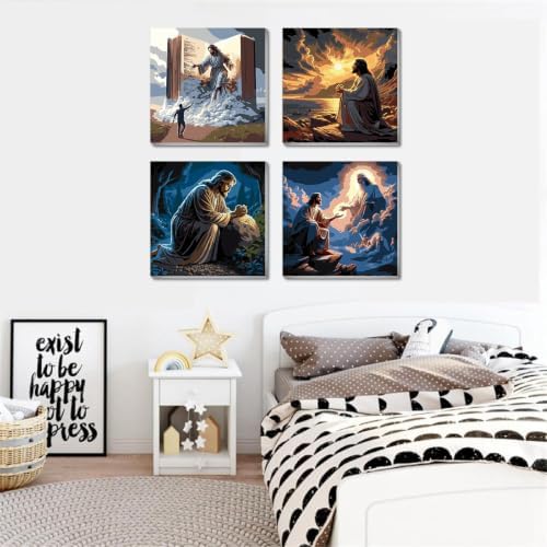 4 Pack Framed Paint By Numbers Kit for Adults, Jesus Paint By Number Kits