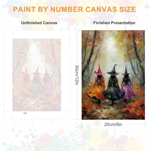 SENQAO Witch Paint by Numbers Kit for Adults Beginner, Fall Adult Paint by Number Kits on Canvas, DIY Acrylic Oil Easy Painting by Numbers for Home Wall Decor 8X12 inch (Fall Forest Witch)