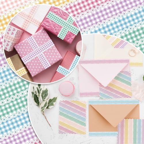 AnyDesign 12 Rolls Plaid Washi Tape Masking Tape Set, Colored Lace Gingham