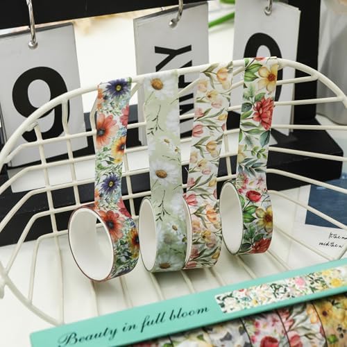 10 Rolls Blooming Flowers Washi Tape Set Floral Arts Adhesive Tapes Colorful Garden Decorative Masking Tape Sets for Craft, Kids, Scrapbook, DIY, Gift Wrapping (2-Romance)