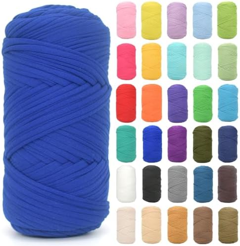 Tshirt Yarn for Crocheting,Royal Blue T Shirt Chunky Elastic Fabric Thick T-Shirt Crochet Yarn for Beginners Crocheting Hand Knitting Bag/Basket/Coasters/DIY Crafts/Home Decor 200G-Royal Blue