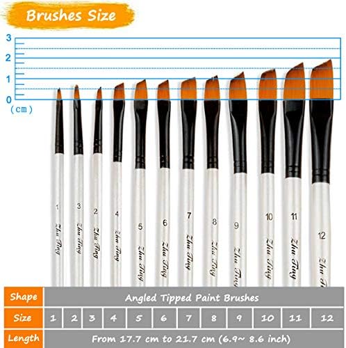 Artist Paint Brushes Set, 12pcs Professional Angular Paintbrushes for Acrylic Watercolor Oil Painting, Face Body Nail Art, Crafts, Canvas, Rock, Shoes, Paint by Number, Miniature Model & Fine Detail