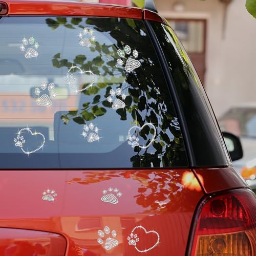 Epakh 84 Glitter Bling Rhinestone Sticker, Paw Print, Silver