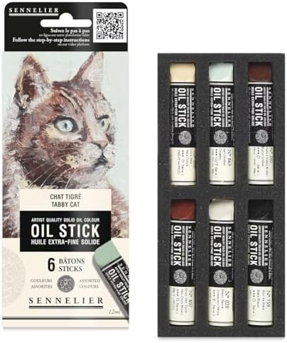 SENNELIER Mini Oil Stick Set, Tabby Cat Colors, 6 Artist Quality Sticks, 12ml