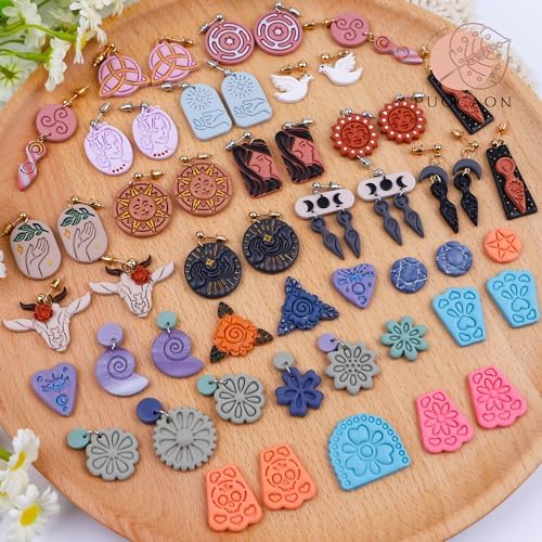 Puocaon Papel Picado Clay Cutters - 5 Pcs Mexican Tile Clay Cutters for Polymer Clay Jewelry, Day of the Dead Papel Picado Banner Polymer Clay Cutters for Earrings Making, Folk Art Clay Earring Cutter