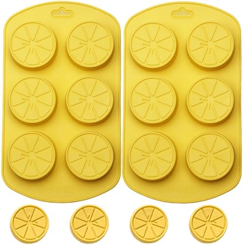 2PCS Silicone Lemon Ice Molds, 6-Cavity Fruit Lemon Shaped Chocolate Molds for Ice Cube, Candy, Jelly, Dessert, Cupcake and Cake Decoration