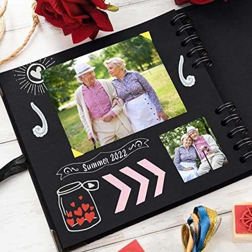 Scrapbook Album, 36 Pages, 7 x 7 Inch, Black Photo Album, Scrap Book | Hardcover with Thick 250 GSM Kraft Paper, Ideal for Your Scrapbooking Albums, Art & Craft Projects (Black, 7 x 7 Inch)