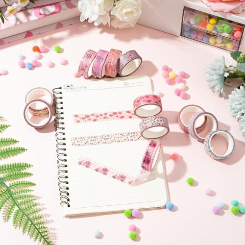 Mother's Day Washi Tape - 12 Rolls Daisy Floral Bouquet Vintage Truck Love Mom Message Designs Acid Free Repositionable Adhesive for Scrapbook Gift Wrapping Card Making Journal Supplies