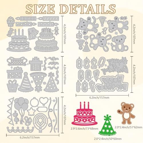 EVERJOYCRAFT 5 Pack 40 Styles Happy Birthday Metal Cutting Dies Cuts for Card Making Candles Balloon Cake Carbon Steel Die Cuts Stencils for DIY Scrapbooking Embossing Paper Crafts Decor