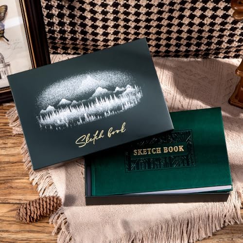 CAGIE Small Sketch Book for Drawing, Leather Sketchbook 5.5" x 8.9", Green