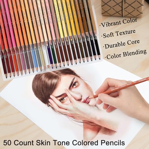 LBW 50 Skin Tone Colored Pencils for Adult Coloring Pencils, Oil Based Soft Core Professional Color Pencils Set for Artists Beginners Drawing Coloring