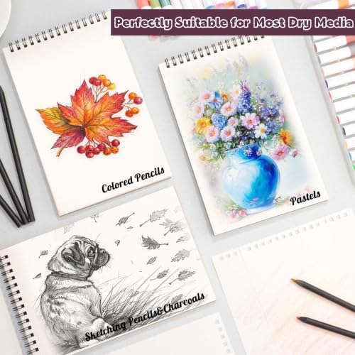 4 Pack Small Sketch Books, 5.5 × 8.5 in, Spiral Bound, Pink | 100gsm Acid-Free Paper, 30 Sheets Each, Dry Media Use, Flat-Lay Top Spiral, Portable for Travel And Class