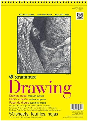 Strathmore 300 Series Wire Bound Drawing Pad, 70 lb. Drawing Paper, 9 X 12 inches, White, 50 Sheets (340-9)