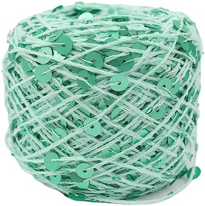 Shimmering Sequin Cotton Yarn 153yard Sparkling Thread Crochet Strings for Headband Beanie Knitting Sweater Weaving DIY Stitch Winter Accessories Rag Doll (Mint)