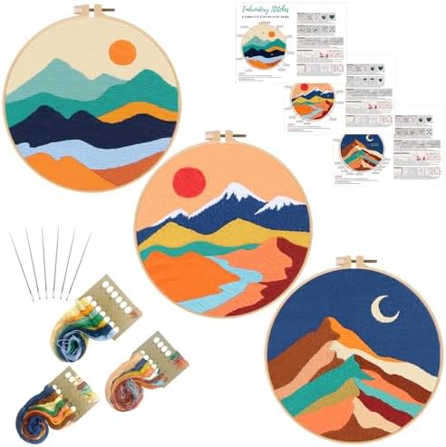 Louise Maelys 3 Pack Landscape Mountain DIY Embroidery Kit for Beginners