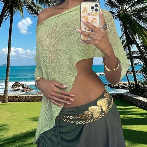 Nicoxijia Women Y2K Sheer Knit Poncho Top Lightweight Summer Beach Knit Shrug Shawl Bolero Off Shoulder Mesh Sweater Cover Up