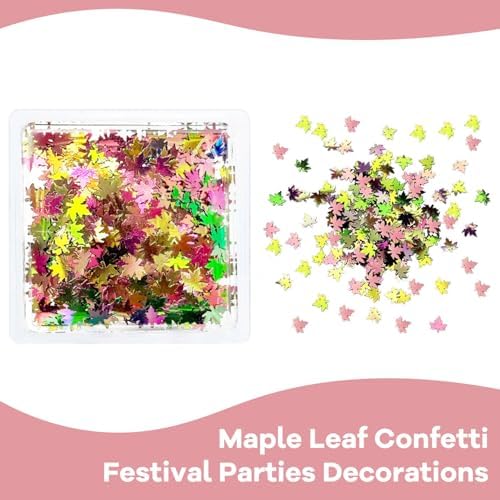 Multicolor Glitter Maple Leaves Sequins Accessories for DIY Journal, Shiny PVC Maple Leaves Confetti for Party Decorations, Mini Leaf Sequins Accessories for Drawing Notebooks.Pink Green Yellow