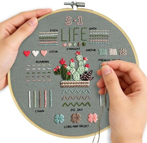 DMFXNBLM Embroidery Kit for Beginners, Water‑Soluble Plant Pattern