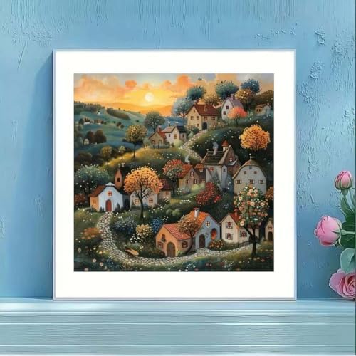 OJTOYART House Landscape Diamond Art Kits for Adults,5D Diamond Painting Kits for Beginner,DIY Full Round Drill Diamond Dots for Adults Arts and Crafts for Adults Home Wall Decor 13.79 x 13.79inch
