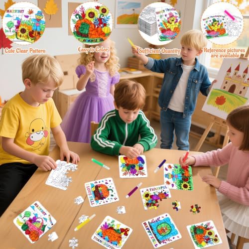 Thanksgiving Fall Crafts for kids, Autumn Art Activity DIY Blank Puzzle Toy