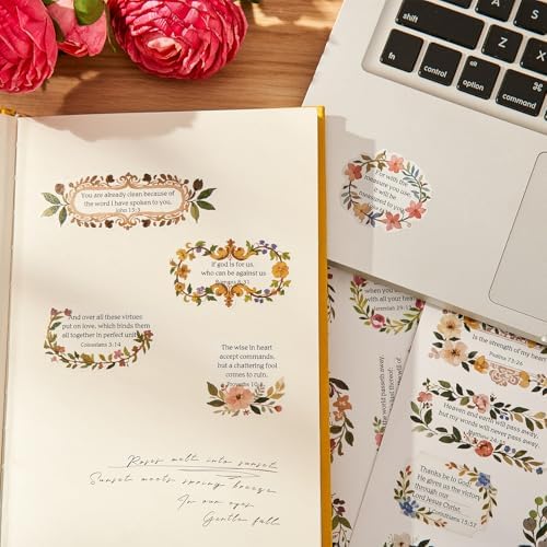 120 Pcs Christian Bible Verse Stickers, PET Floral Scripture Sticker