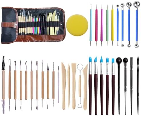 LANGQUN 35pcs Clay Sculpting and Pottery Tools Kit - Air Dry and Polymer Clay Dotting Tools - Ceramic Supplies for Modeling and Shaping - For Kids and Adults