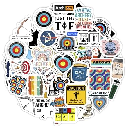 100Pcs Archery Stickers for Water Bottle and Laptop - Archery Party Supplies & Decorations, Waterproof Vinyl Decals, Sport and Target Stickers, Gifts for Women & Men