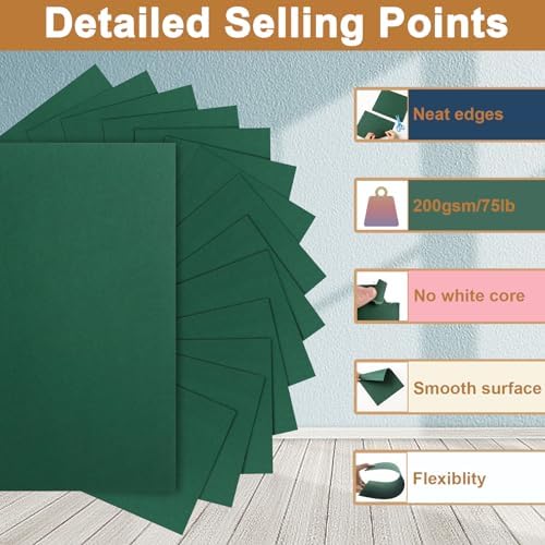 Silunkia 40 Sheets Dark Green Cardstock 8.5 x 11 Crafts Paper 75lb