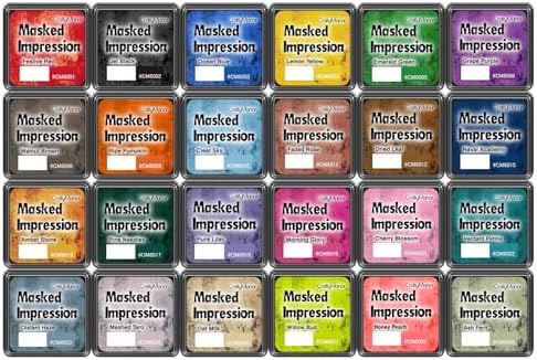 CraftyManor Masked Impression Mini Ink Pads for Stamps, Water Based Smudge Chalk Stamp Pad for Scrapbooking, Journaling, Card Making, DIY Craft Scrapbook Supplies for Adults (24 Colors)