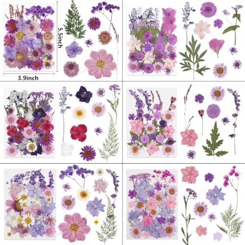 NESCCI 412 Pcs Purple Pink Dried Flowers for Crafts,Real Nature Dried Flowers for Craft Bulk Dry Flowers Leaves Kit Used for Resin Molds Scrapbooking DIY Art Crafts Candle Soap Making Nails Décor