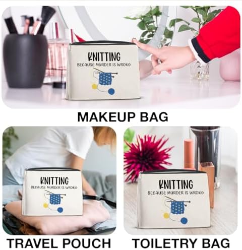 Knitting Makeup Bag Funny Crochet Gifts, Crocheting Gifts for Crochet Lovers Knitters Women, Knitting Supplies Cosmetic Pouch
