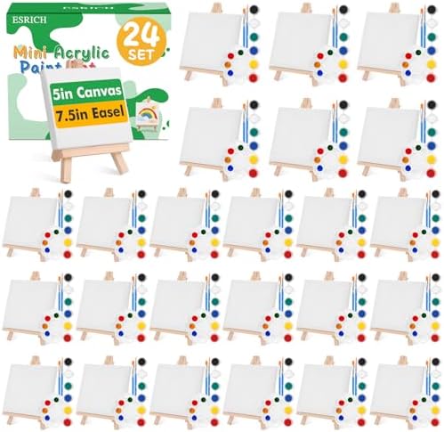 ESRICH 24 Set Mini Acrylic Paint Kit, 5in Mini Canvas with 7.5in Easel
