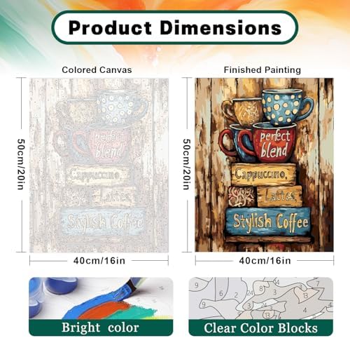 Possoco 2 Pack Paint by Numbers Kit for Adults Beginner, Colorful Coffee Cups Adult Paint by Number Kits on Canvas, DIY Acrylic Number Painting for Adults for Home Decor Gift 16x20 Inch